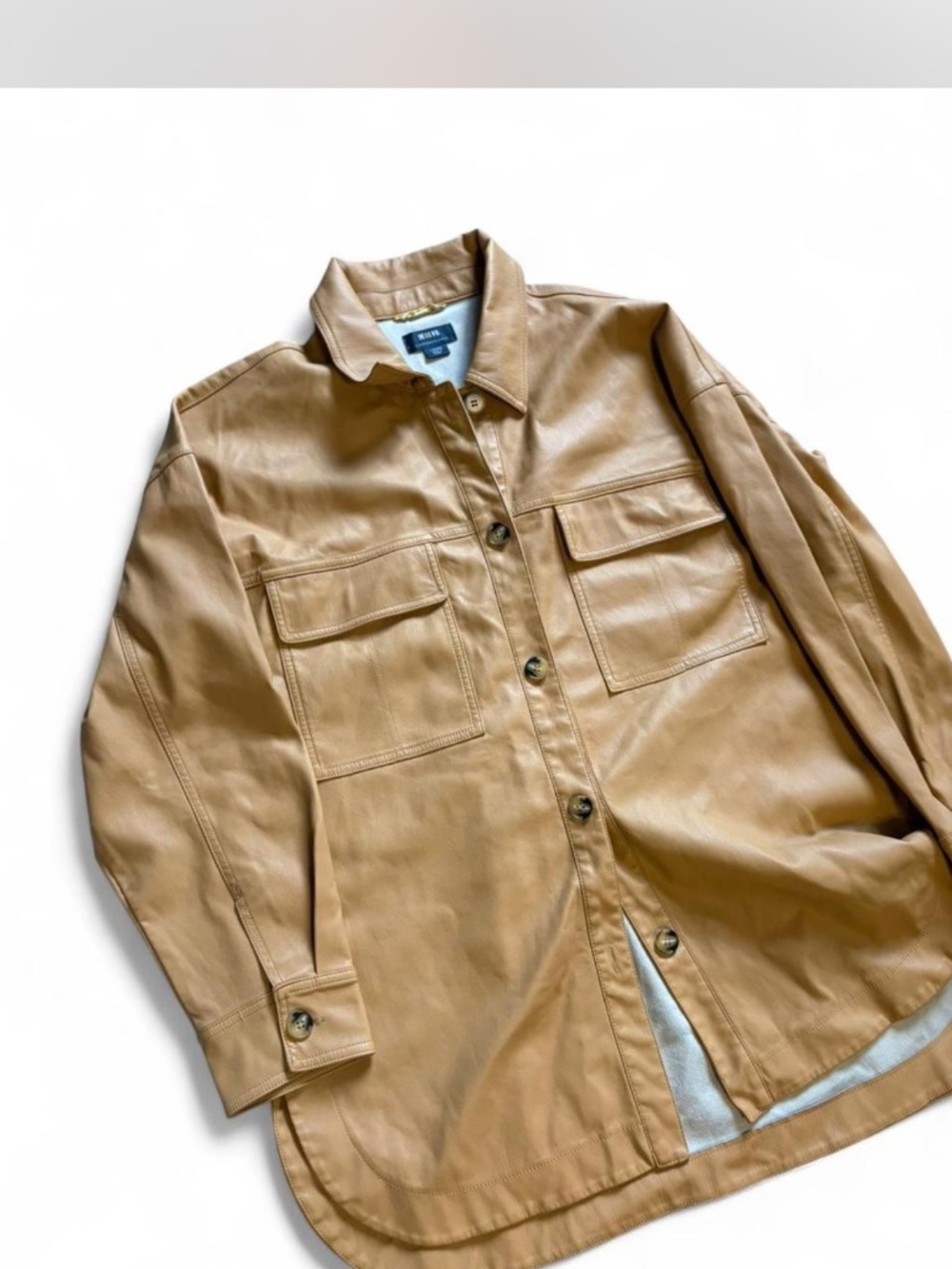 Maeve by Anthropologie Faux Leather Camel Shacket – Size Large - Picture 3 of 6